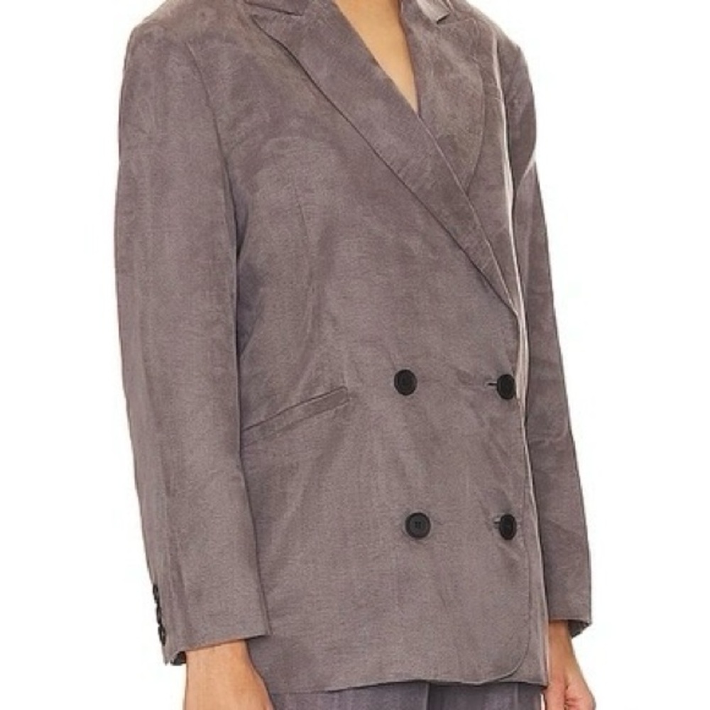 All Saints Jacket 8 Gray Metallic Satin Ellie Oversized Double-Breasted Blazer